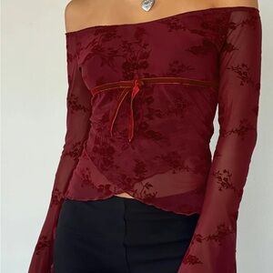 Velvet Floral Maroon Lace Top